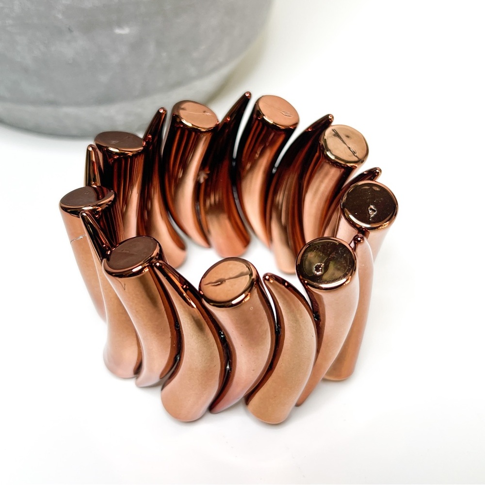 ✿ 2/$20 Copper Saber Tooth Shape Metallic Beaded Stretchy Adjustable Bracelet